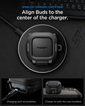 ACS11202 - Galaxy Buds 4 Series - Lock Fit in Matte Black showing wireless charging compatible. align buds to the center of the charger