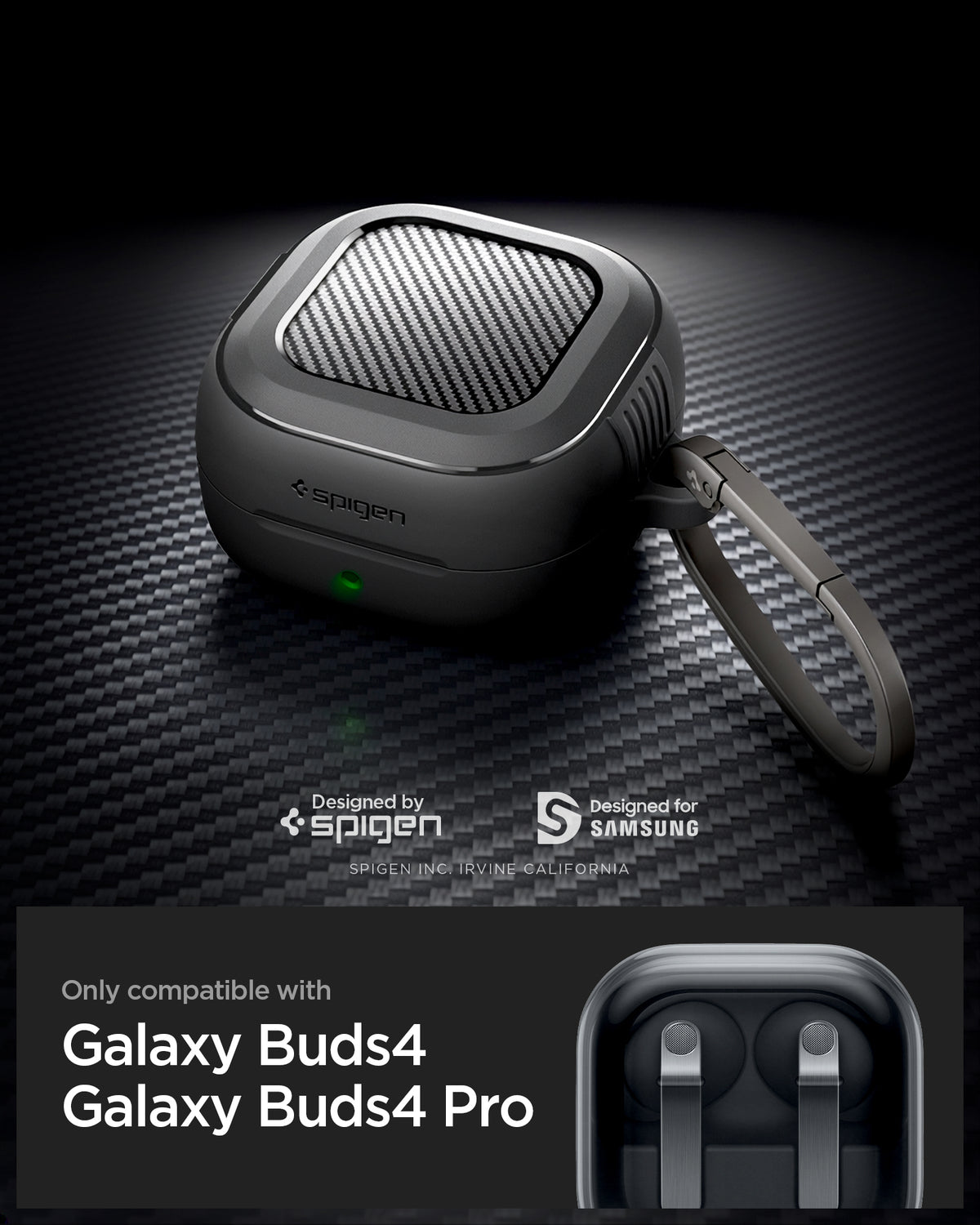 ACS11200 - Galaxy Buds 4 Series Rugged Armor in Matte Black showing only compatible with galaxy buds 4 and pro
