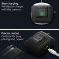 ACS04755 - Apple AirPods Pro Case Lock Fit in matte black showing the stay charging. Wirelessly charge with the case on. Precise cutout. Cutouts for easy pairing and power