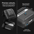 ACS05485 - Apple AirPods Pro 2 Case Lock Fit in matte black showing precise cutouts. Utilize all functionalities of the new AirPods Pro 2. Easy access for pairing button. Cutout for built-in speaker