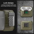 ACS05911 - Apple AirPods Pro 2 Case Lock Fit in vintage khaki showing lock design. Locking mechanism holds case shut to keep AirPods Pro 2 intact