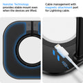 AMP02818 - Apple Airpods Max MagFit Stand in black showing nanotec technology, provides stable mount even when the devices are lifted, cable management with magnetic attachment port for lightning cable 