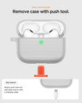 ACS11144 - AirPods Pro 3 Classic Fit case demonstrating easy case removal using included push tool, showing push-out method from the bottom opening for quick and safe removal