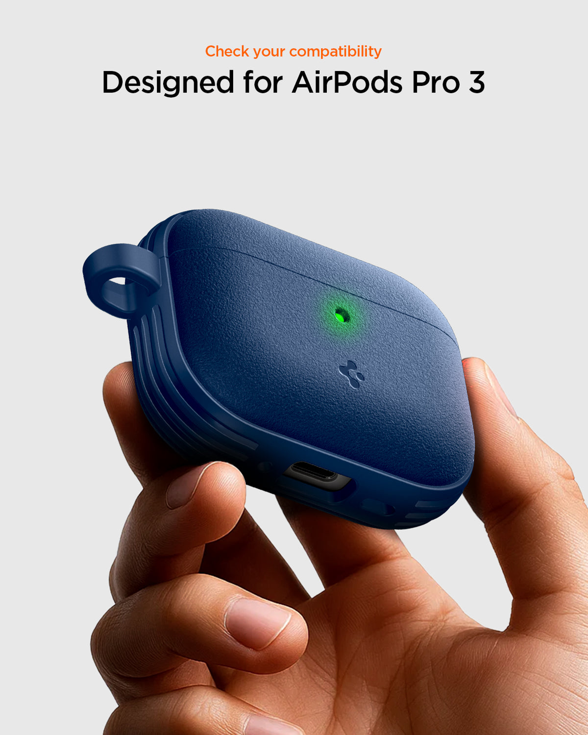 ACS09828 - AirPods Pro 3 Spigen Vault in Navy Blue showing check your compatibility
