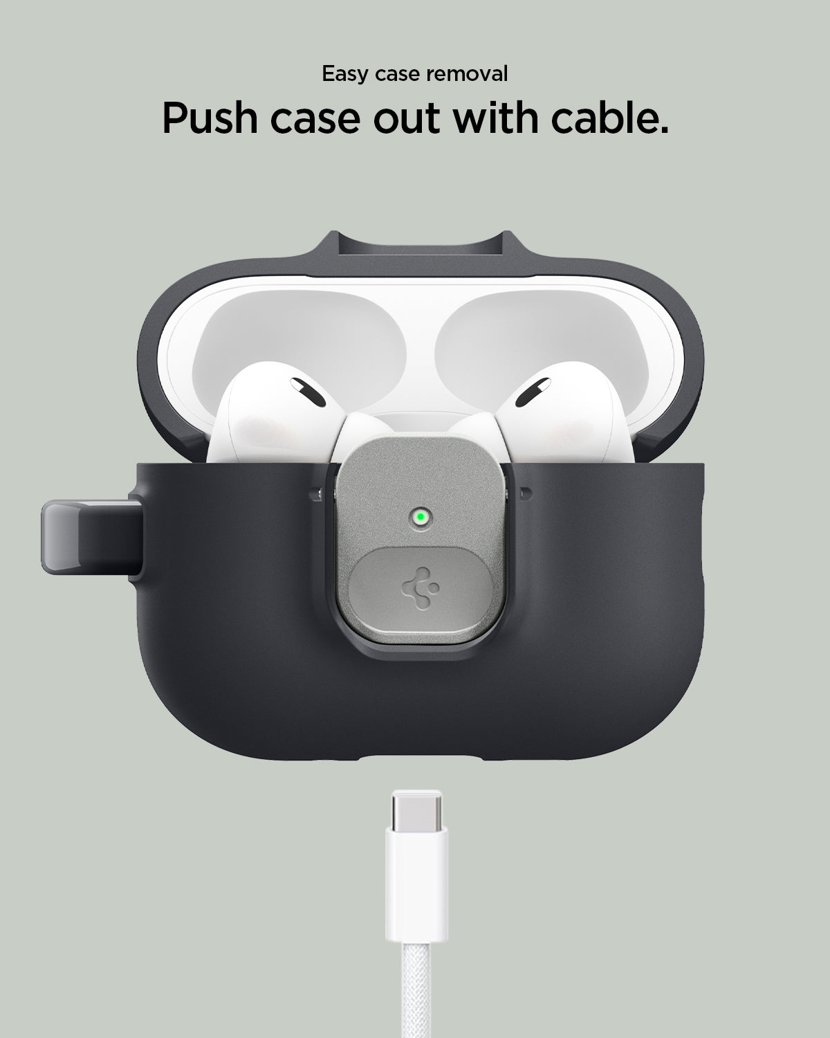 ACS10133 - AirPods Pro 3 Nano Pop in Black Sesame showing easy case removal. push case out with cable