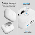 ACS05811 - Apple AirPods Pro 2 Case Silicone Fit + strap in white showing the precise cutouts. Utilize all the functionalities of the new AirPods Pro 2 with easy access for pairing button and cutout for built-in speaker