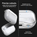ACS05481 - Apple AirPods Pro 2 Case Ultra Hybrid in crystal clear showing the precise cutout. Utilize all the functionalities of the new AirPods Pro 2. Detailed groove cutout for easy access. Cutout for built-in speaker