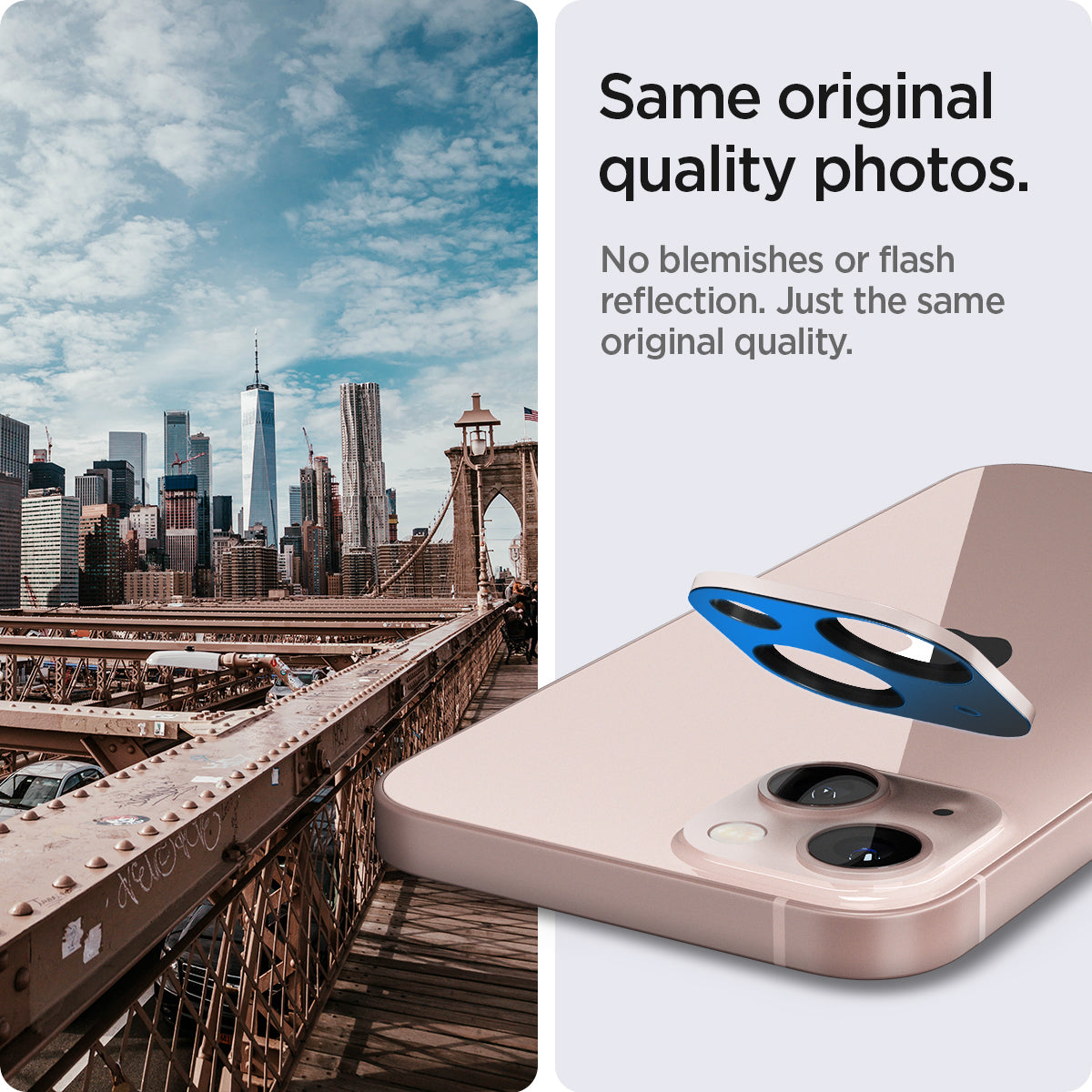AGL04036 - iPhone 13 Mini / iPhone 13 Optik Lens Protector in pink showing same original quality photos. No blemishes or flash reflection. Just the same original quality.