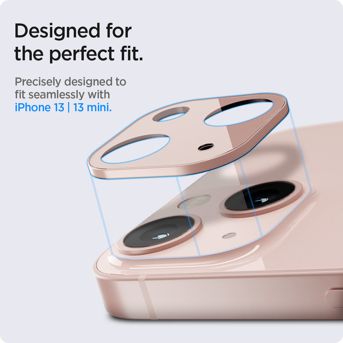 AGL04036 - iPhone 13 Mini / iPhone 13 Optik Lens Protector in pink showing designed for the perfect fit. Precisely designed to fit seamlessly with iPhone 13 and 13 mini