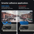 AGL03381 - iPhone 13 Pro Max / iPhone 13 Pro Optik Lens Protector in black showing smarter adhesive application. Spigen design partial adhesive. No blemish over time. Other's design full adhesive over time.