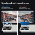 AGL04033 - iPhone 13 Pro Max / iPhone 13 Pro Optik Lens Protector in silver showing smarter adhesive application. Spigen design partial adhesive. No blemish over time. Other's design full adhesive over time.