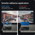 AGL04104 - iPhone 13 Pro Max / iPhone 13 Pro Optik Lens Protector in crystal clear showing smarter adhesive application. Spigen design partial adhesive. No blemish over time. Other's design full adhesive over time.