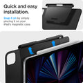 APP04545 - Apple Pencil Holder DA20 in Black showing the quick and easy installation. Snap it on by simply placing it on your iPad's magnetic case