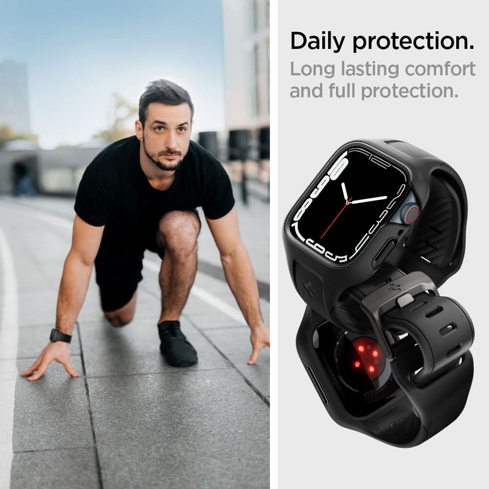ACS04182 - Apple Watch Series (45mm) Case Liquid Air Pro in black showing the daily protection. Long lasting comfort and full protection