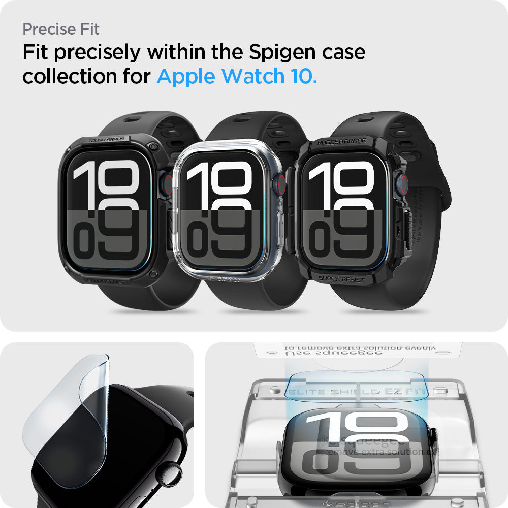 AFL08579 - Apple Watch 10 (46mm) EliteShield EZ Fit in Clear showing the precise fit. Fit precisely within the Spigen case collection for Apple Watch 10