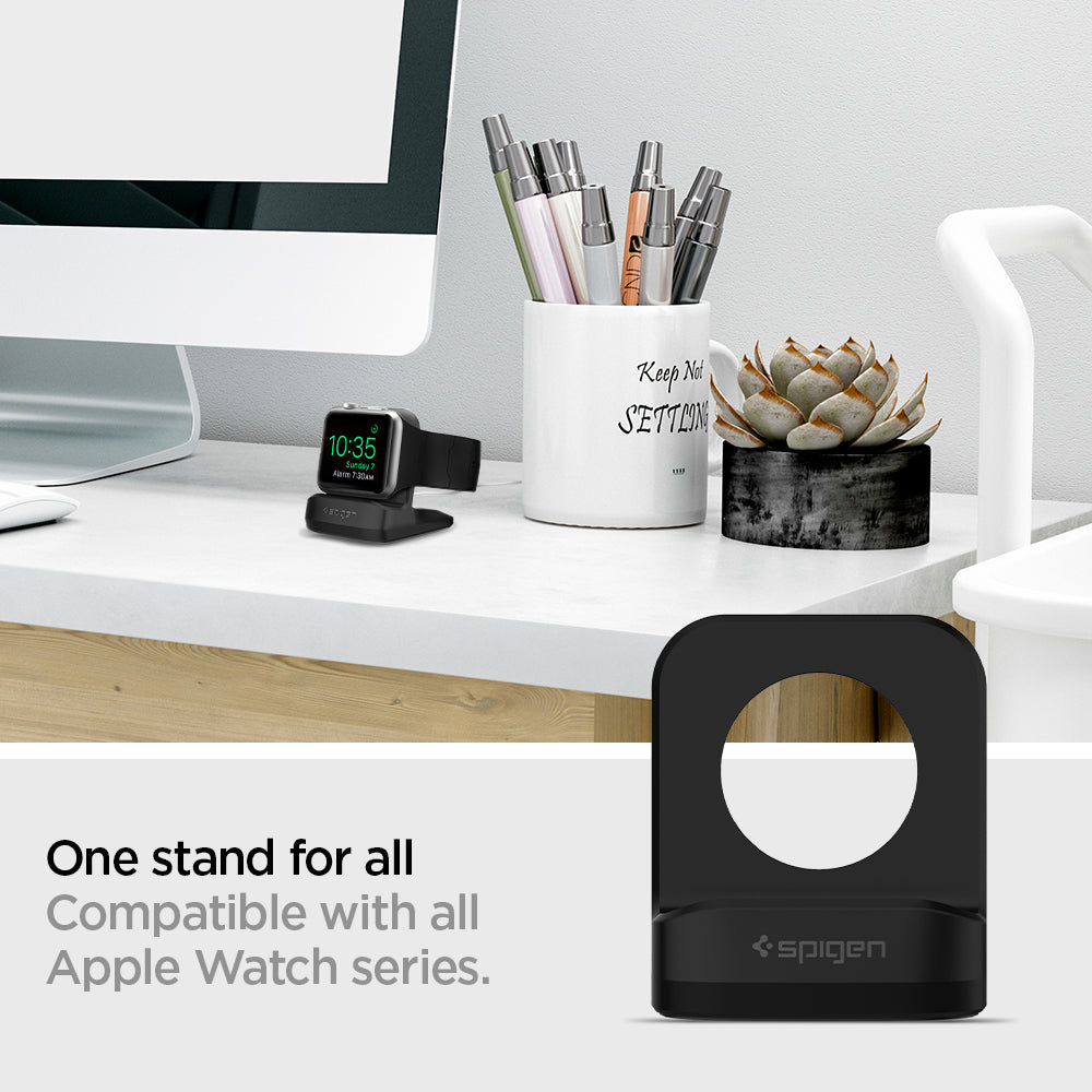 SGP11584 - Apple Watch Night Stand S350 in black showing the one stand for all. Compatible with all Apple Watch Series