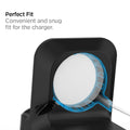SGP11584 - Apple Watch Night Stand S350 in black showing the Perfect Fit. Convenient and snug fit for the charger