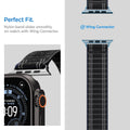 AMP10141 - Apple Watch Ultra (49mm) WBF0 in Black showing the perfect fit. Nylon band slides smoothly on watch with Wing Connector