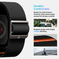 ACS08594 - Apple Watch (42mm) Case Lite Fit Pro in Matte Black showing the durable, comfortable. Ready for performance. Stretchy nylon band wraps around for all-day comfort. Rugged design with bright orange stitching
