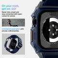 ACS08925 - Apple Watch 10 (46mm) Case Lite Fit Pro in Navy Blue showing how you will never miss a beat and stay connected with open cutout for sensor. Unhindered application with precise 