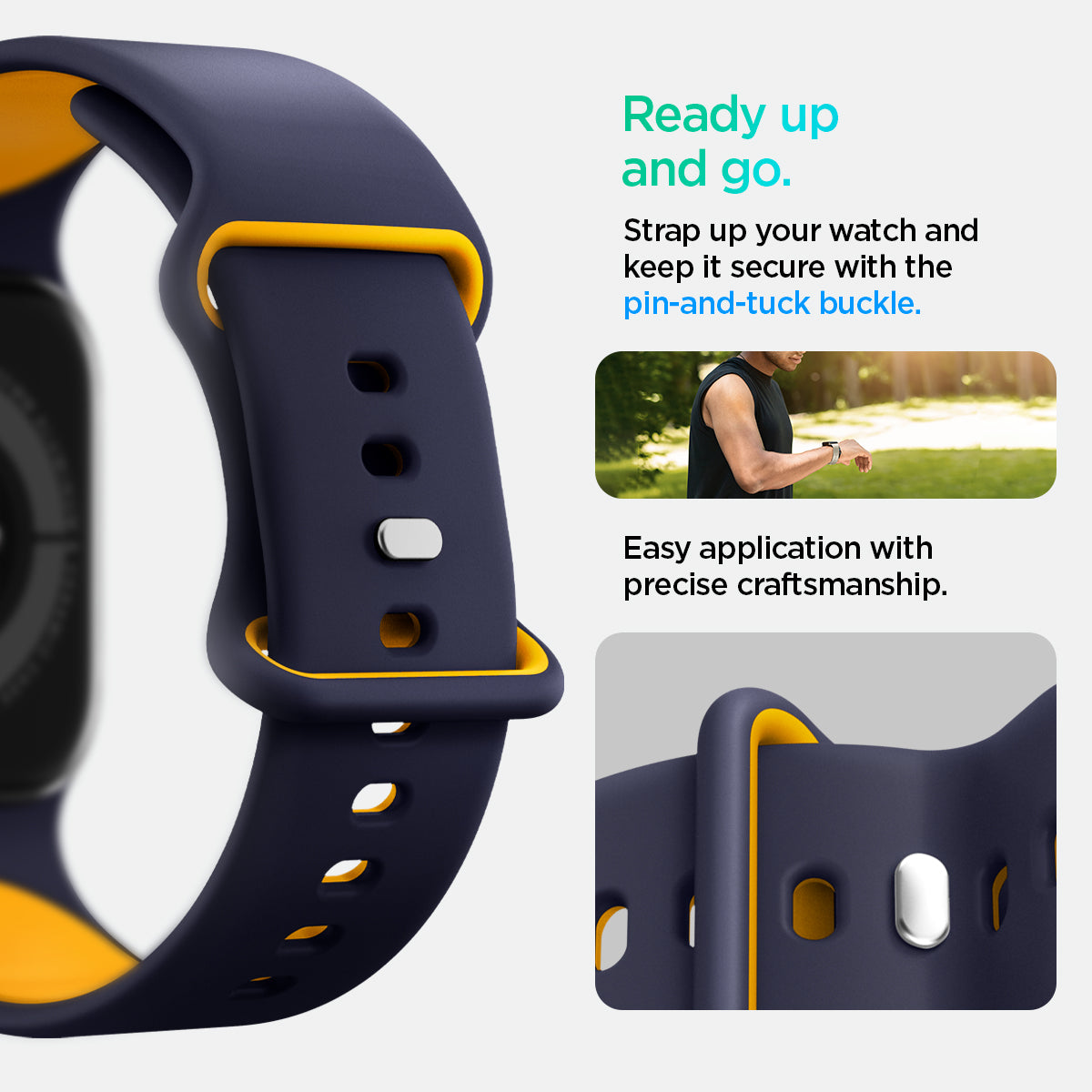 AMP09322 - Apple Watch Series - Nano Pop 46mm in Blueberry Navy ready up and go. Strap up your watch and keep it secure with the pin and tuck buckle. Easy application with precise craftsmanship.