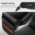 ACS07103 - Apple Watch (45mm) Lite Fit Pro in Matte Black showing the rugged unibody. Orange accents on the built-in frame and strap