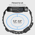 ACS05237 - Apple Watch Series (45mm) Case Tough Armor Pro Metal in black showing the fitment for all. Wide range of adjustability. 5.5