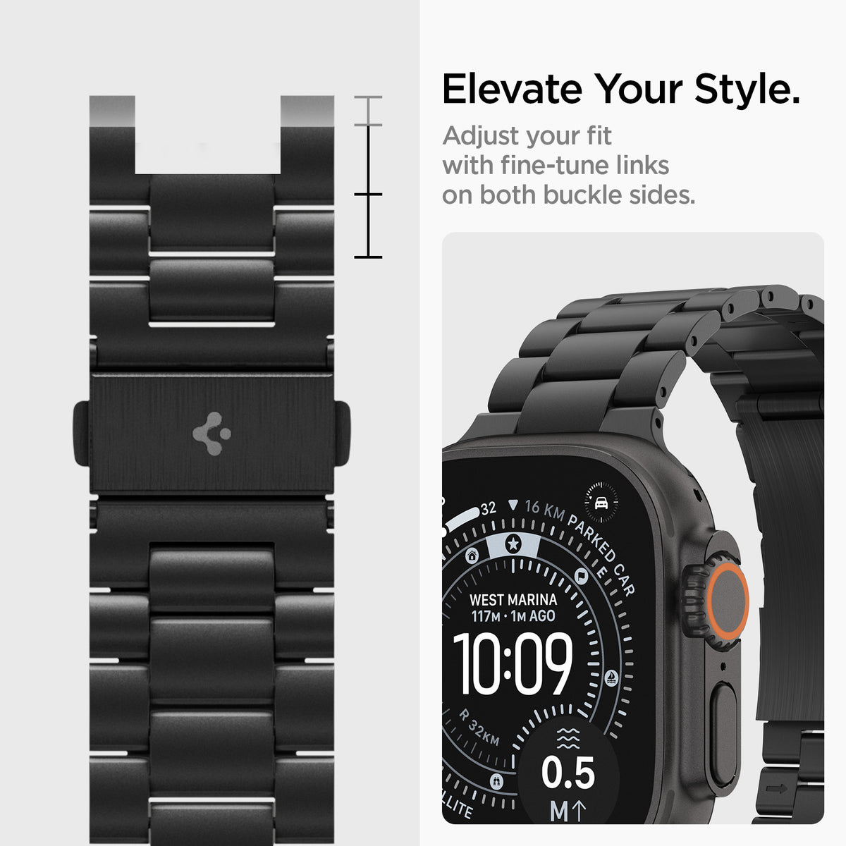 AMP11577 -  Apple Watch Series - Modern Fit Titanium Black adjustable links on both sides of the buckle allow fine tuning for a personalized fit.