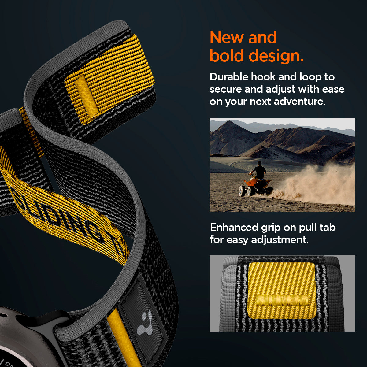 AMP09033 - Apple Watch 10 (46mm) Athlex Air in Active Black showing the new and bold design. Durable hook and loop to secure and adjust with ease on your next adventure. Enhanced grip on pull tab for easy adjustment