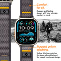 AMP09034 - Apple Watch 10 (46mm) Athlex Air in Active Gray showing the comfort for all. Rugged and flexible design with your ultimate comfort in mind. Rugged yellow stitching. Yellow stitching matches the inner adjustable band for a sleek two-toned design
