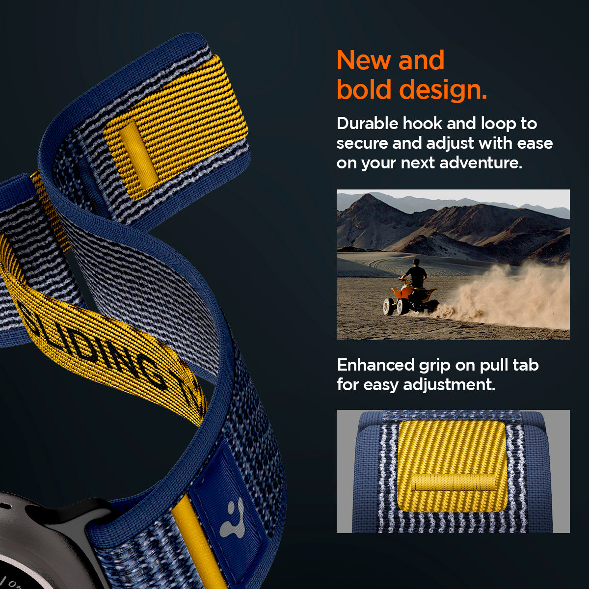 AMP09036 - Apple Watch 10 (46mm) Athlex Air in Active Navy showing the new and bold design. Durable hook and loop to secure and adjust with ease on your next adventure. Enhanced grip on pull tab for easy adjustment