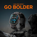 AMP09229 - Apple Watch Ultra (49mm) DuraPro Armor in Black Edition showing clock in the top of the mountain and Go bolder.