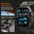 AMP09229 - Apple Watch Ultra (49mm) DuraPro Armor in Black Edition is ready for performance premium PU band wraps around for all day comfort. rugged design accented with durable orange connctor.