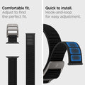 AMP02465 - Apple Watch Series (Apple Watch (49mm)/Apple Watch (45mm)/Apple Watch (42mm)) Watch Band DuraPro Flex in black comfortable fit adjust to find the perfect fit. hook-and-loop for easy adjustment. Quick to install.