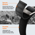 AMP05981 - Apple Watch (45mm) DuraPro Flex Ultra in Black strong hook and loop fastener helps secure the band and easily adjusts. Lightweight and breathable nylon band ready for all day activity.