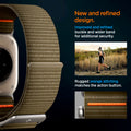AMP05982 - Apple Watch (49mm) DuraPro Flex Ultra in Khaki improved and refined buckle and wider band for additional security. Rugged orange stitching matches the action button.