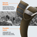 AMP05982 - Apple Watch (49mm) DuraPro Flex Ultra in Khaki strong hook and loop fastener helps secure the band and easily adjusts. Lightweight and breathable nylon band ready for all day activity.