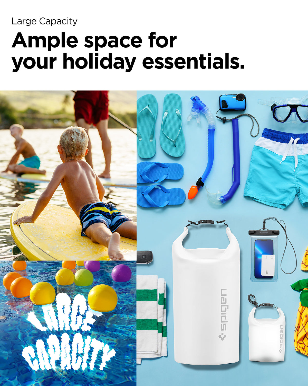 AMP06026 - AquaShield Waterproof Bag A630 in Snow White showing the large capacity, ample space for your holiday essentials