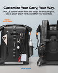 AMP07875 - AquaShield Waterproof Backpack A650 in Black showing the MOLLE system on the front and straps for modular gear, plus a splash-proof front pocket for your essentials with Splash-proof zipper and Mesh pocket