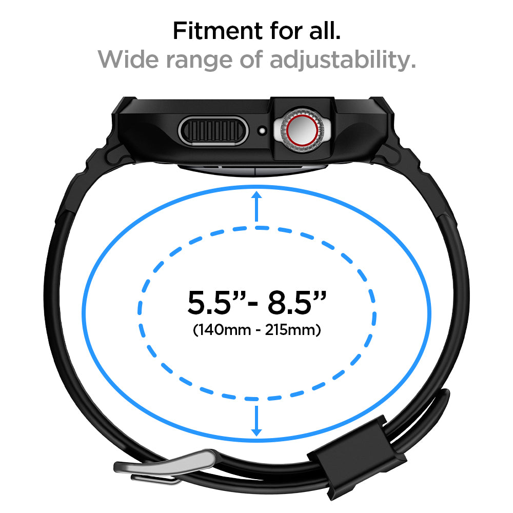 062CS25324 - Apple Watch Series (Apple Watch (45mm)) Case Rugged Armor Pro in black fitment for all, wide range (140mm-215mm) of adjustability.