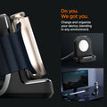 AMP05764 - Apple Watch Rugged Armor Stand in black showing how to charge and organize your device, blending in any environment