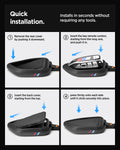 ACS10425 - BMW Key Fob Cover | BK100 in Matte Black the quick installation. 1. Remove the rear cover by pushing it downward 2. Insert the key remote control starting from the long axis and push it in 3. Insert the back cover starting from the top 4. Press firmly onto each side until it clicks securely into place. 