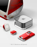 AMP09341 - Apple Watch Classic C1 Charger Stand in ruby showing C1 cases apple watch charging stand, air pods, mac mini, phone case, card holder.