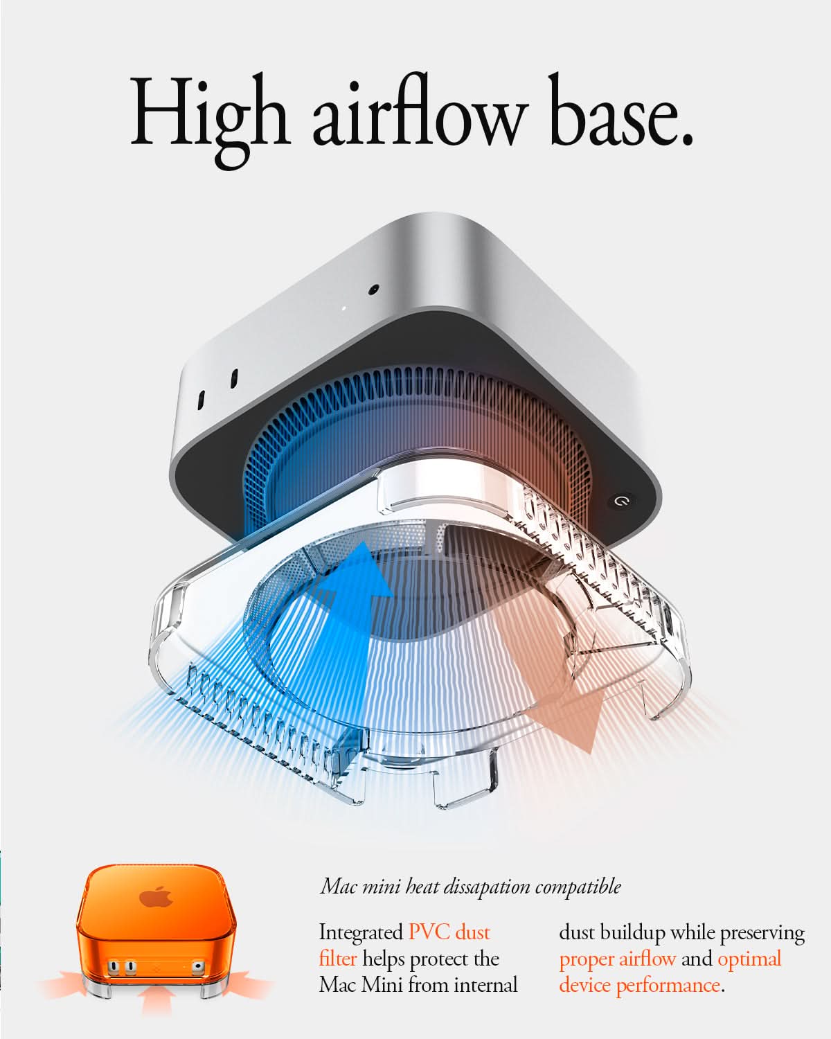 ACS09212 - Apple Mac Mini Stand Classic C1 in Tangerine showing high airflow base.