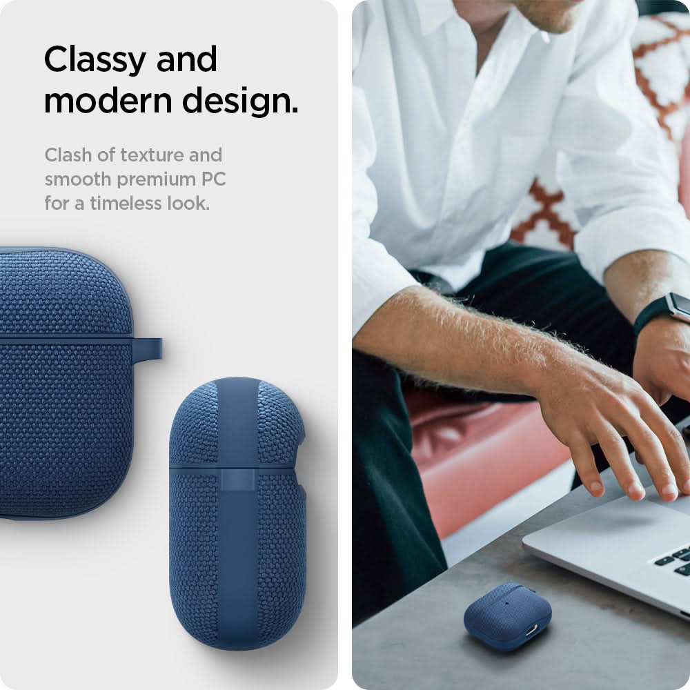 ASD02128 - Apple AirPods 3 Case Urban Fit in navy blue showing the classy and modern design. Clash of texture and smooth premium PC for a timeless look