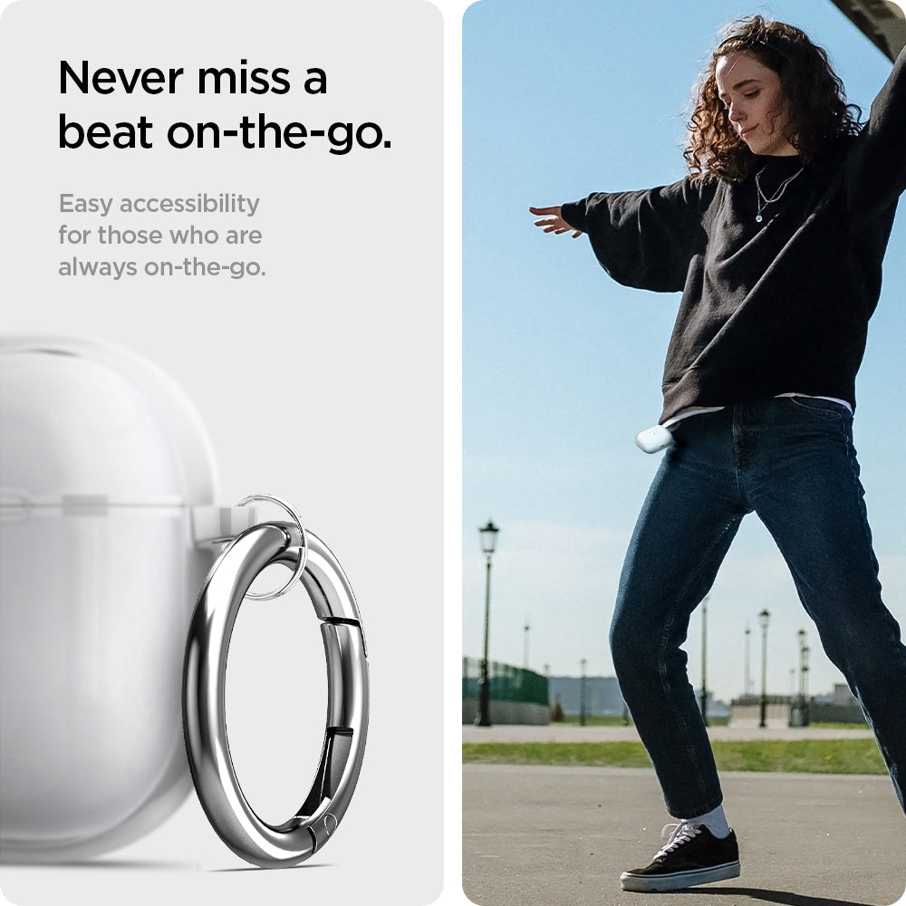 ASD01983 - Apple AirPods 3 Case Ultra Hybrid in jet white showing the easy accessibly for those who are always on-the-go 