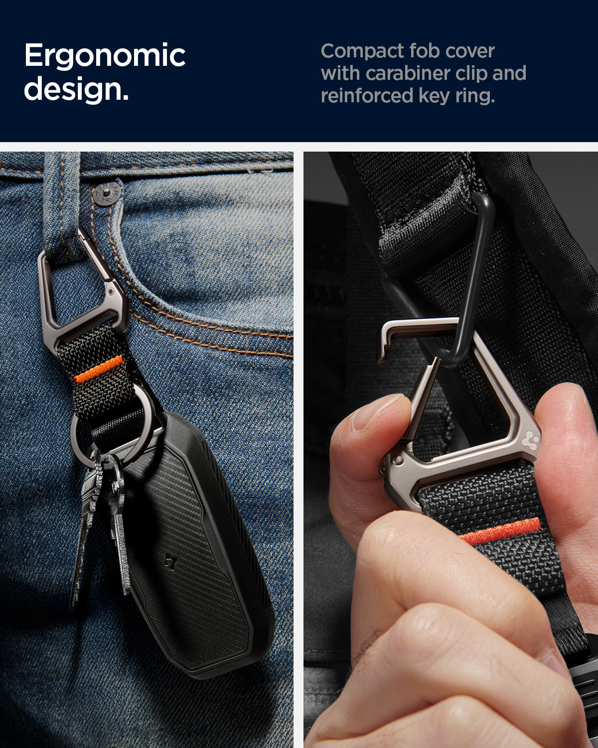 ACS09430 - Ford Key Fob Cover | FK100 in Matte Black showing the ergonomic design. Compact fob cover with carabiner clip and reinforced key ring