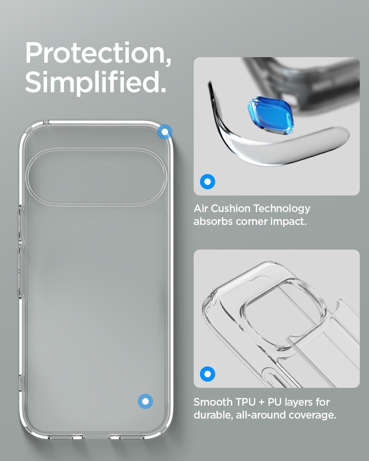  ACS11430 - Pixel 11 Pro  Ultra Hybrid Crystal Clear Crystal clear case for Pixel 11 Pro  featuring Air Cushion Technology, reinforced corners, and hybrid TPU and PC construction.