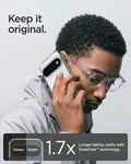 ACS11431 - Pixel 11 Pro  Ultra Hybrid (Mag Fit) Clear White person holding the case highlighting DuraClear technology for longer lasting clarity.