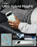 ACS11431 - Pixel 11 Pro  Ultra Hybrid (Mag Fit) Clear White lifestyle image featuring the Ultra Hybrid MagFit case with DuraClear technology, Air Cushion protection, and a built in MagFit ring.